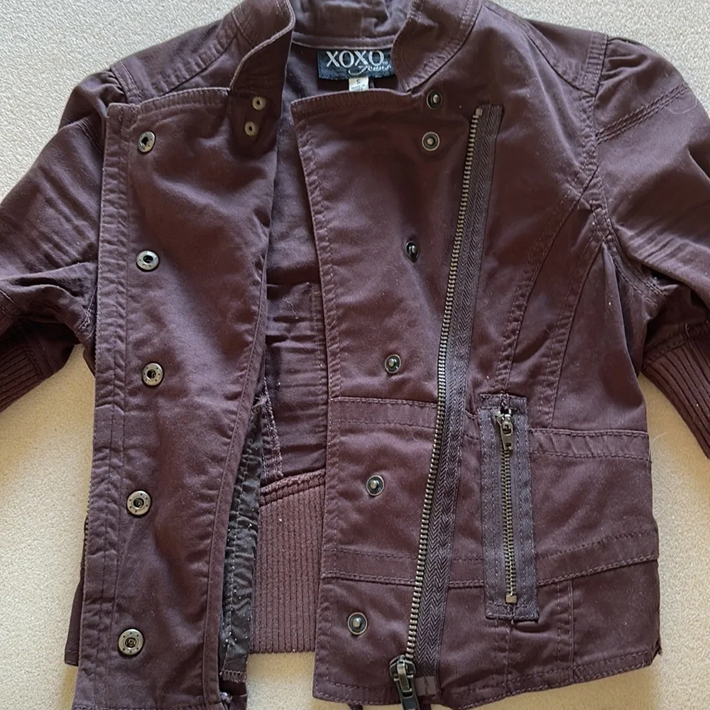 XOXO Cropped Button Up Zipped Brown Jacket (Small) - Picture 5 of 9